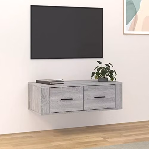 vidaXL Grey Wall Mounted Modern Hanging TV Cabinet W/D/H: 80 x 36 x 25 cm