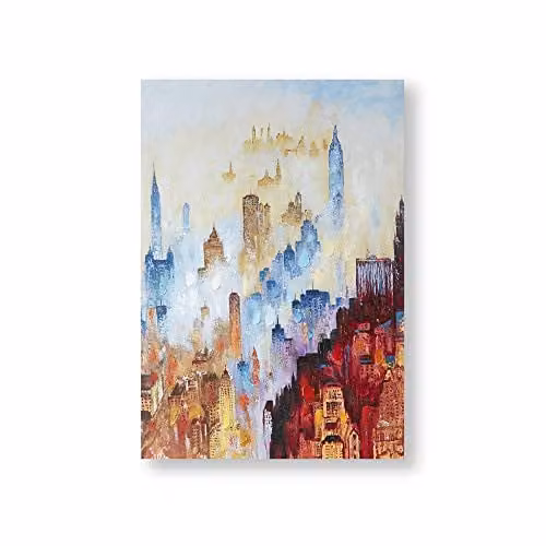 Art For The Home City of Dreams Multicolour Abstract Modern Canvas Wall Art, W: 100 cm, H: 70 cm