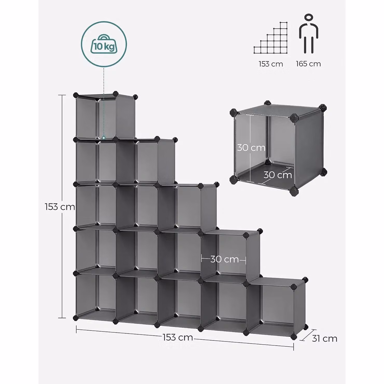 SONGMICS 16 Cube Modular Storage Organiser and Shoe Rack in Grey – 2