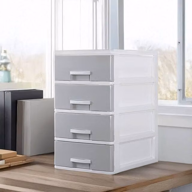 PAWNORA 4 Tier Plastic Storage Drawer Tower Unit in Grey