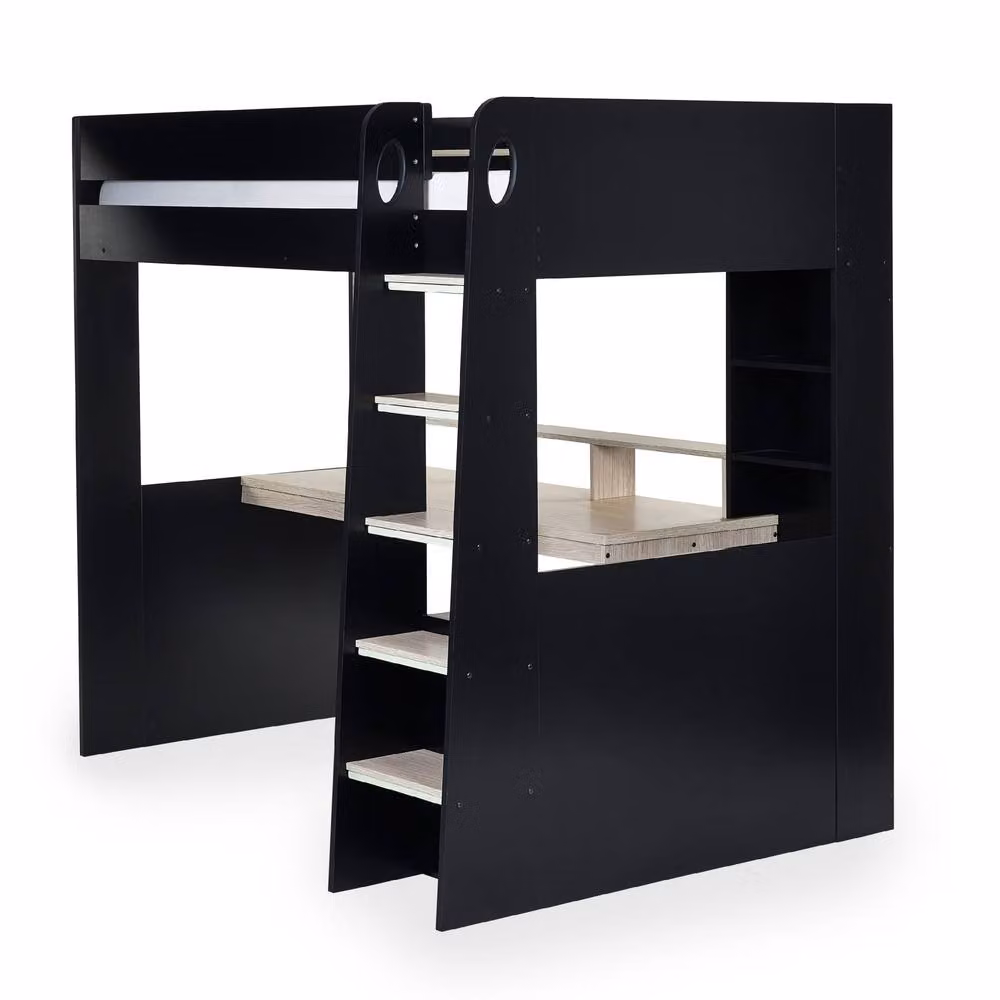 Cheshire Elm Single Gaming Highsleeper Bed in Black and Pale Wood with USB Charging Port and Stairs, W/D/H: 90 x 200 cm – 2