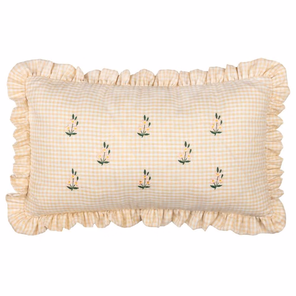 Furn Les Petite Fleurs Cotton Gingham Ruffle Cushion in Beige, W/D/H: 50 x 30 x 30 cm – 2