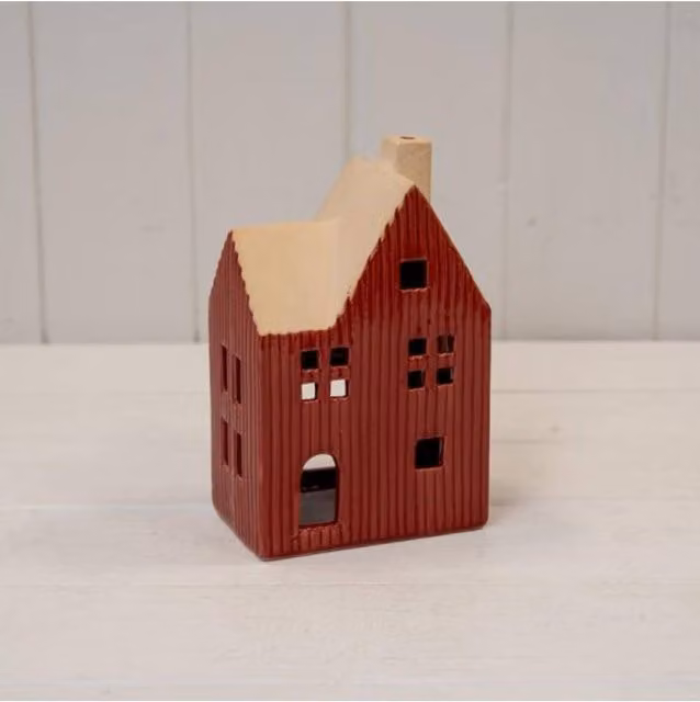 KDMD Red Ceramic House Tealight Holder
