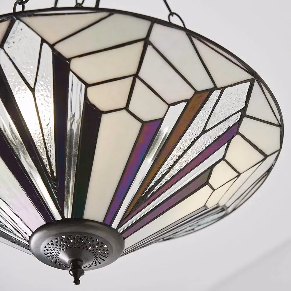 Loops Tiffany Glass Hanging Ceiling Pendant Light in Dark Bronze with 3 Transparent Glass Shades – 2
