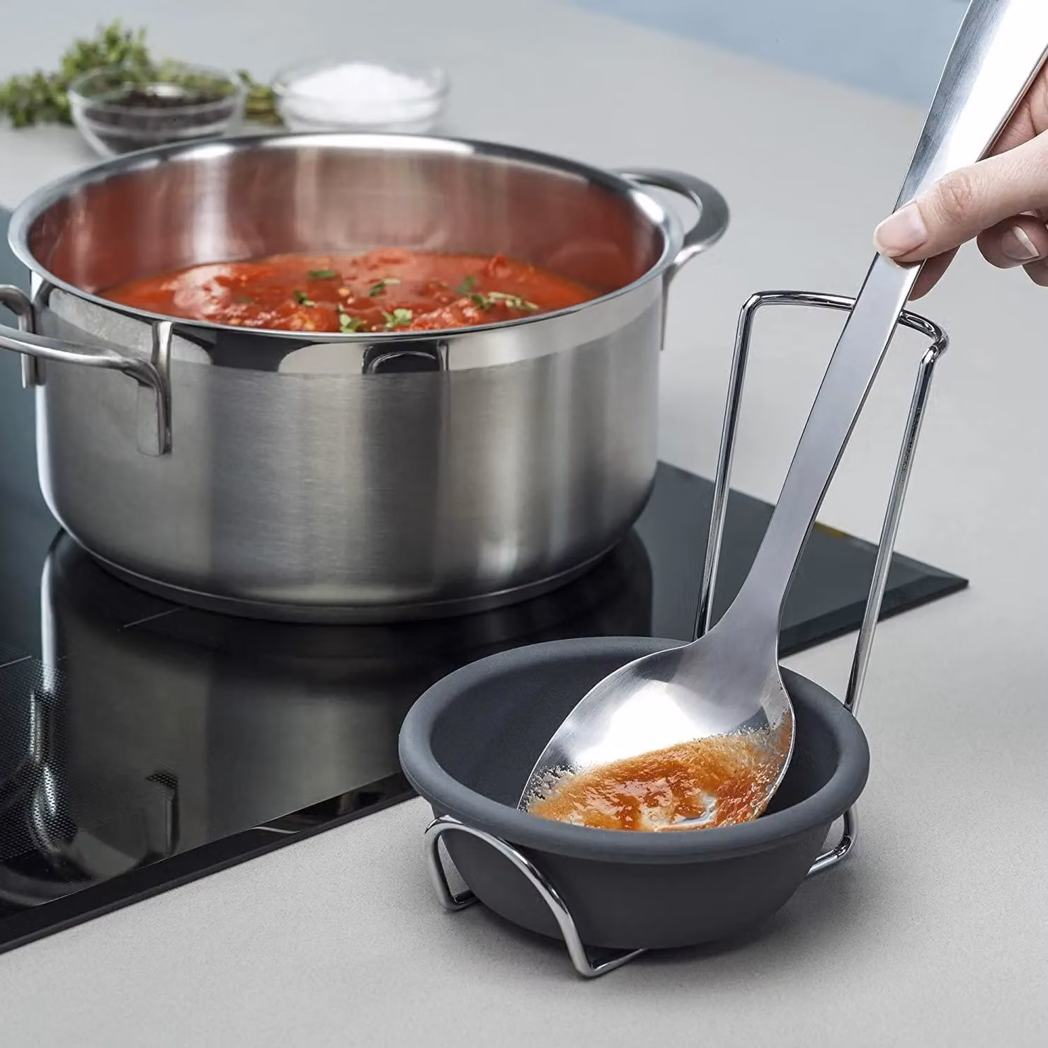 Zeal Silicone Spoon Rest and Basting Bowl with Chrome Stand in Dark Grey – 2