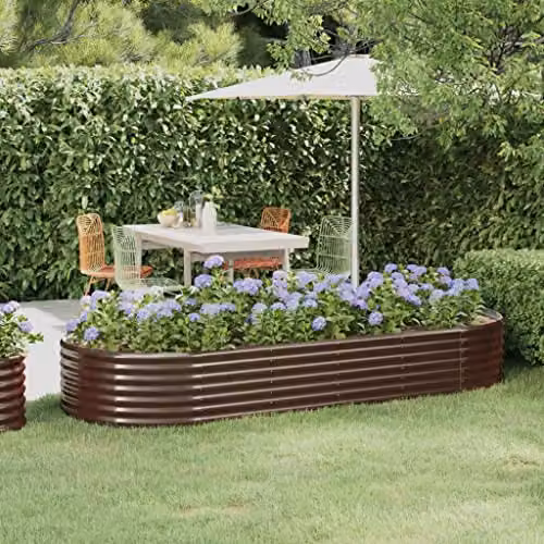 vidaXL Brown Galvanised Steel Raised Garden Bed W: 249 cm, D: 100 cm, H: 36 cm – 2