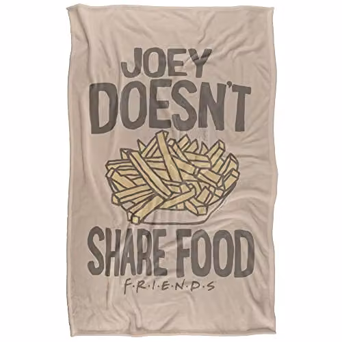 Warner Bros. Friends The More For Me Silky Touch Super Soft Fleece Throw Blanket, Beige and Multicolour, W: 91 cm, D: 147 cm