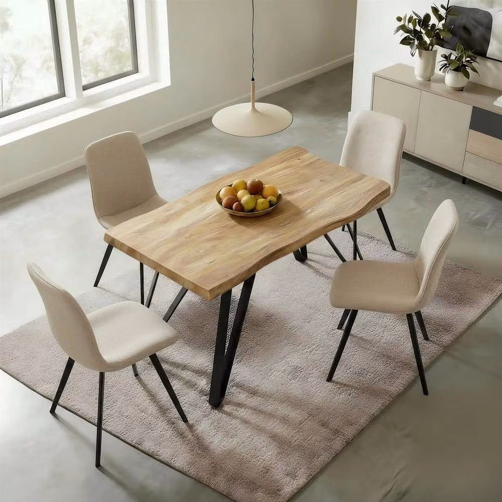 Home Source Arbore Contemporary Dining Set with 120cm Rectangular Table and 5 Beige Upholstered Chairs – 2