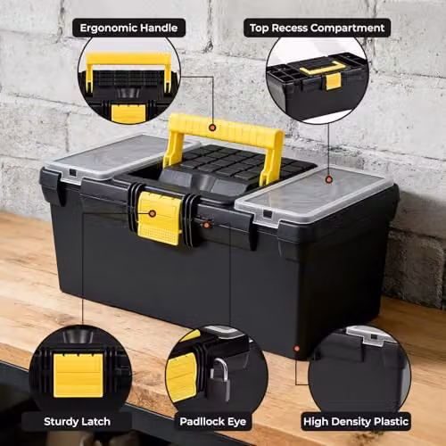 Simpa 3-Piece Black Plastic Toolbox and Organiser Set – 6