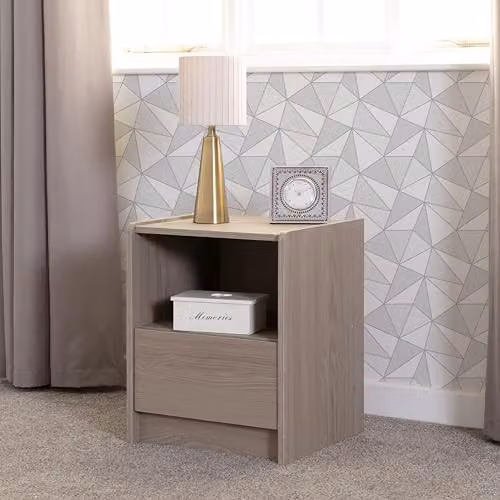 Seconique Paris 1 Drawer Bedside Table in Grey Ash Effect