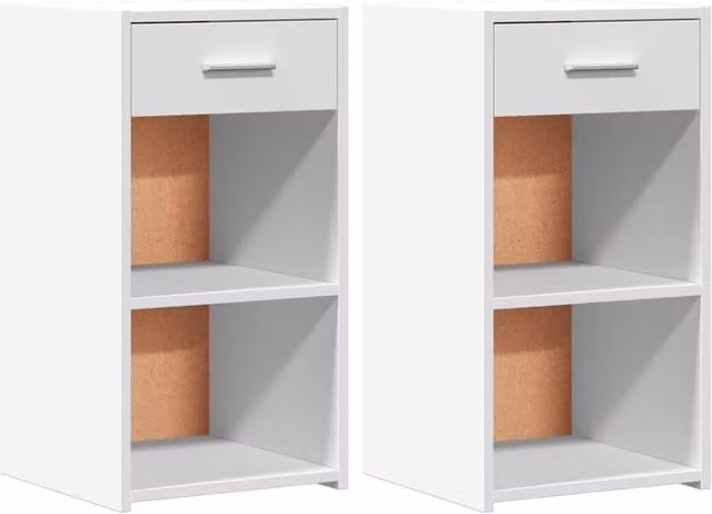 Berkfield Home Set of 2 White Bedside Cabinets in Engineered Wood, W/D/H: 35 x 34 x 65 cm