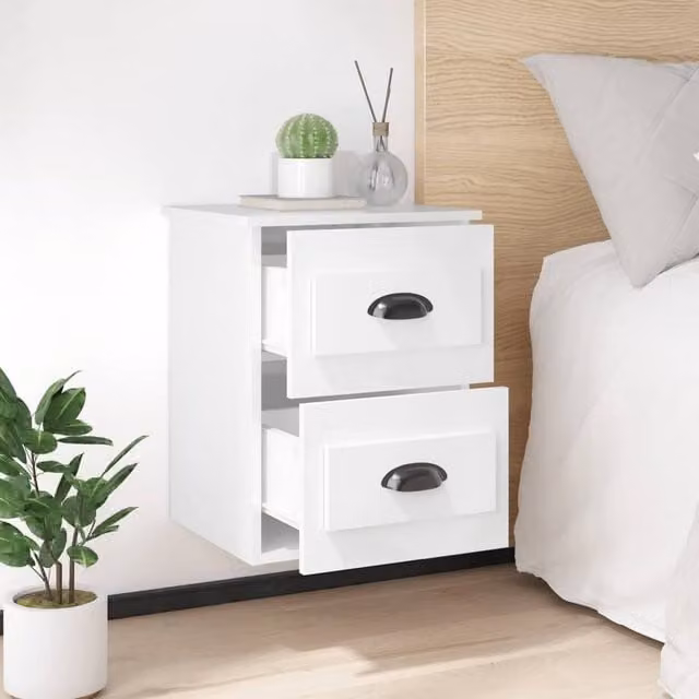 Berkfield Home Elegant Wall-mounted Bedside Cabinet in High Gloss White, W/D/H: 41.5 x 36 x 53 cm