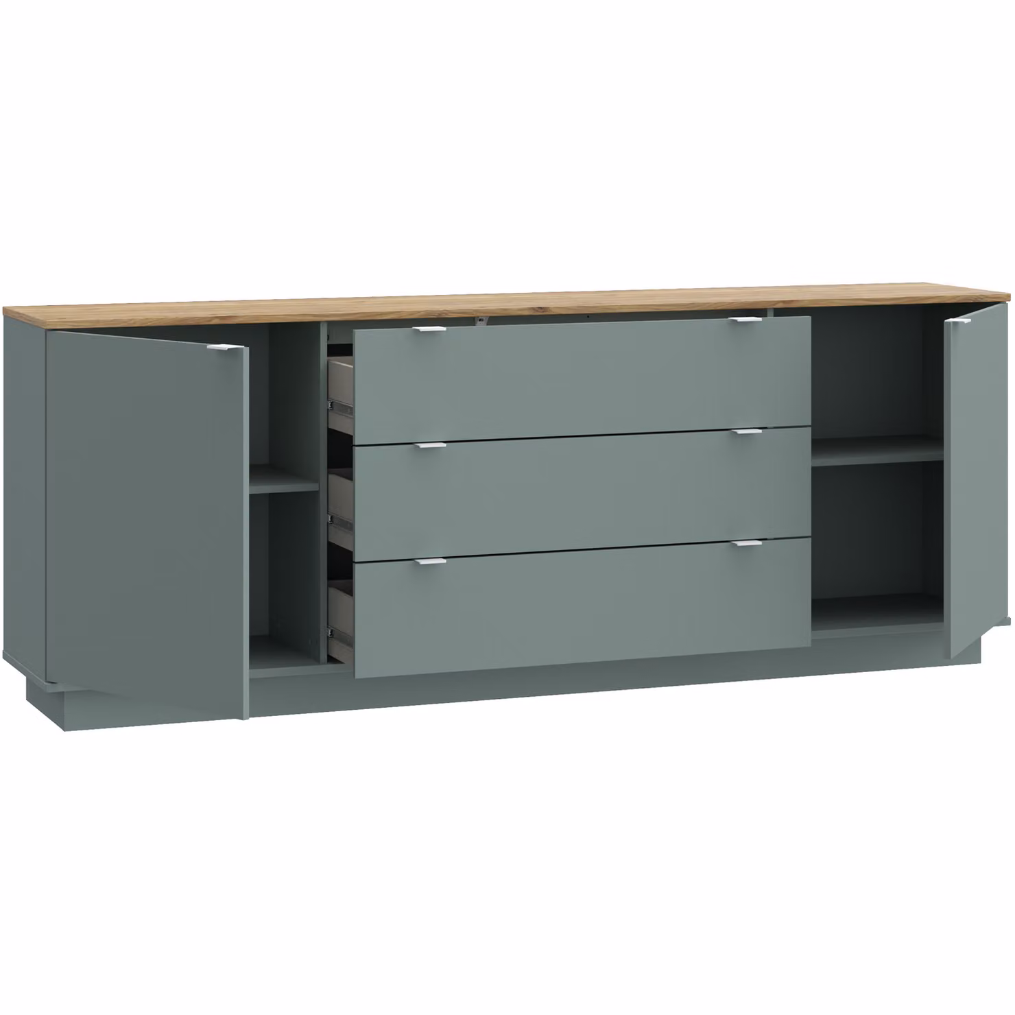 Furniture To Go Ganymede Large Sideboard with 3 Drawers and 2 Doors in Mauvella Oak and Sage Green – 2