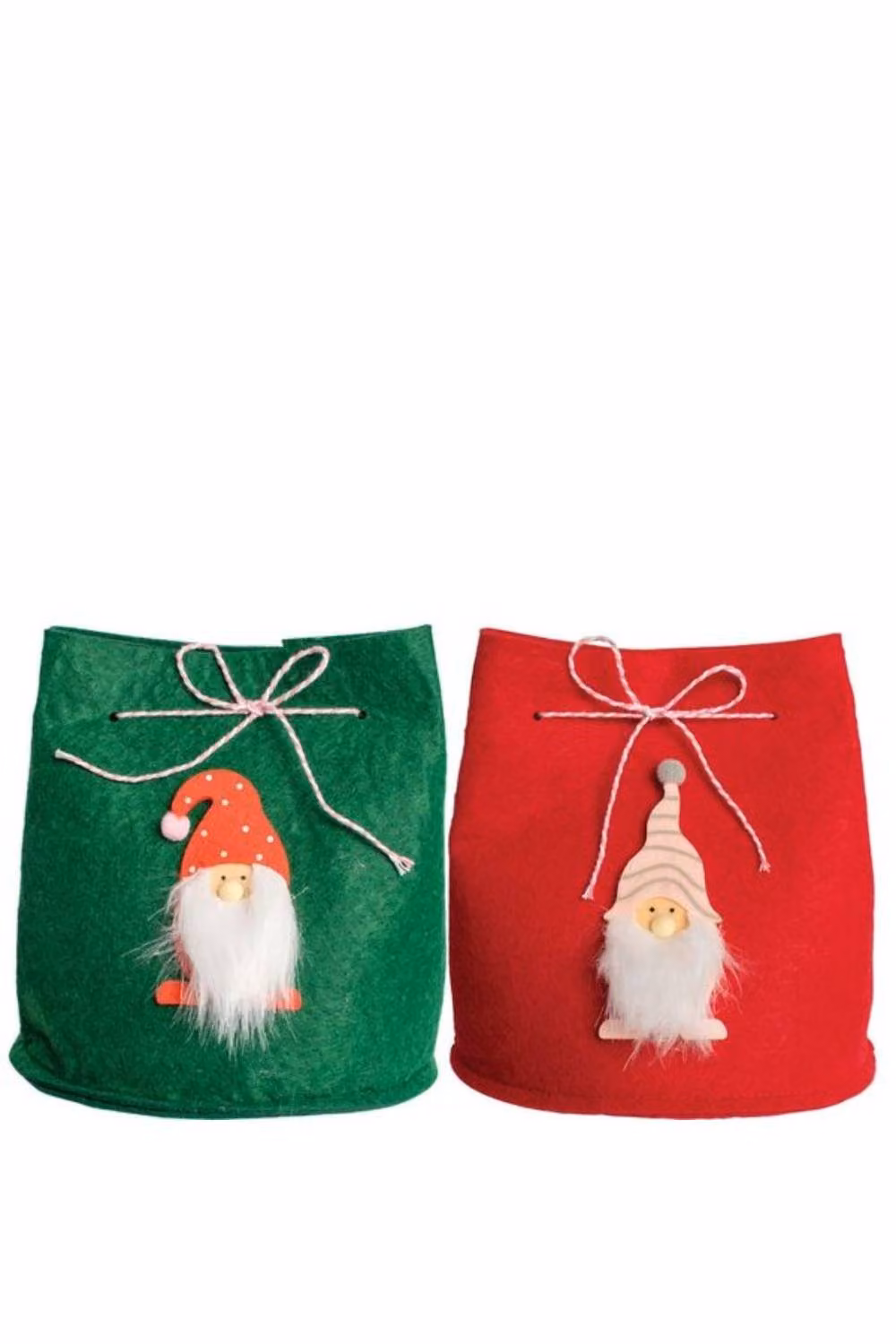 KDMD Jolly Gonks Christmas Drawstring Lined Bag Duo 2 Pack in Red, Green and Multicolour – 2