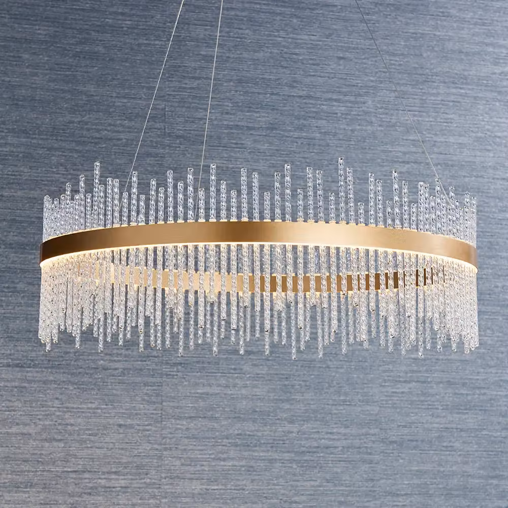 Loops Brushed Gold Ceiling Pendant Light with Transparent Glass Rods and Integrated Dimmable LED – 2