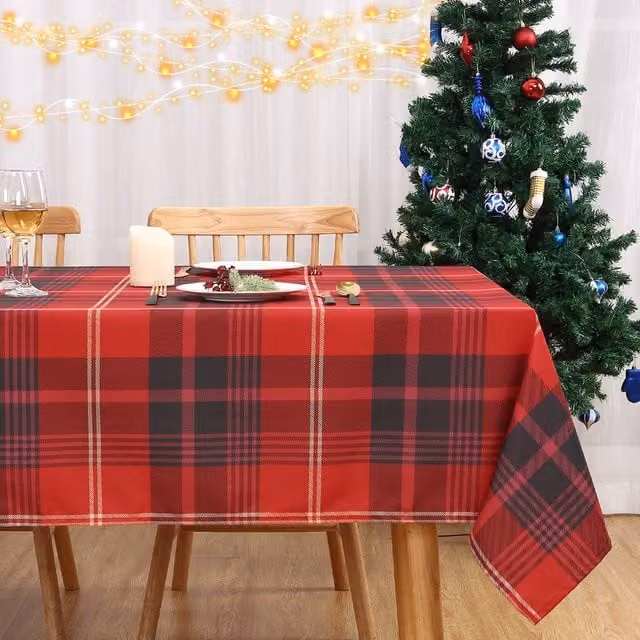 London Boutique Red Checked Waterproof Christmas Tablecloth, W: 137.16 cm, L: 228.6 cm – 1