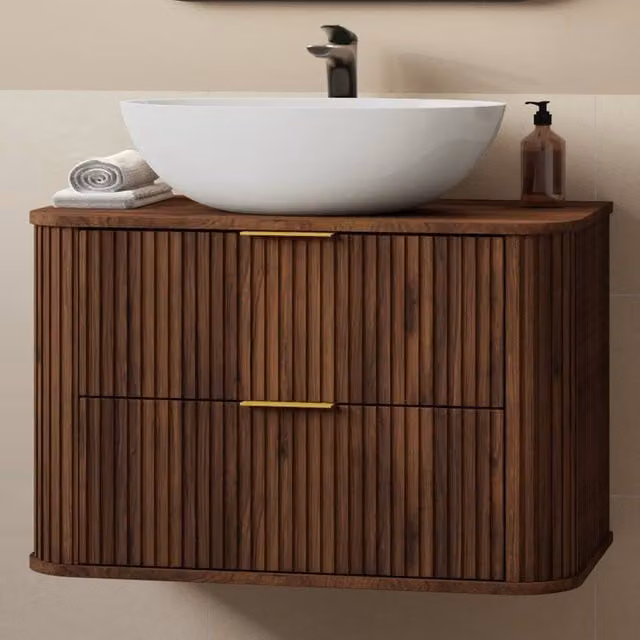 Heze Furniture Glamour Style 2 Drawer Bathroom Vanity Cabinet in Brown, W: 80 cm, D: 41.5 cm, H: 51.7 cm