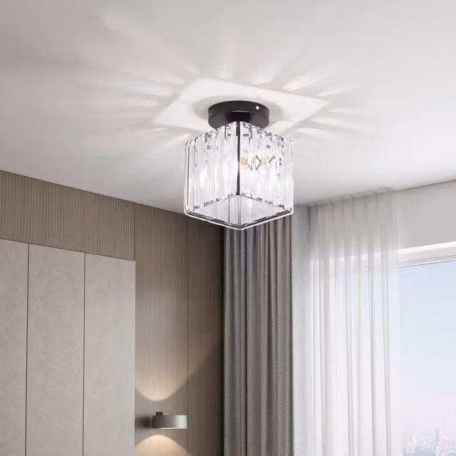 Livingandhome Modern Square Crystal Ceiling Light in Black