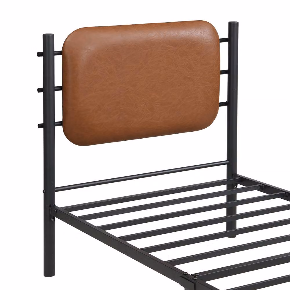 BTM Metal Bed with Black PU Upholstered Headboard, Double, W/D/H: 140 x 200 x 135 cm – 6
