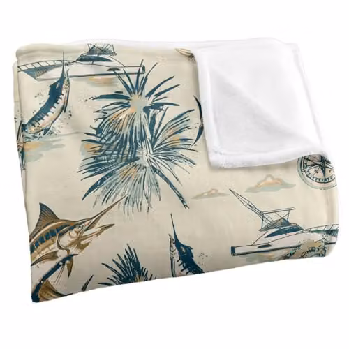 JQ Licensing Billfish Tiki Fishing Pattern 2 Super Soft Silky Touch Fleece Throw Blanket, Multicolour, W/D/H: 91 x 147 cm – 2