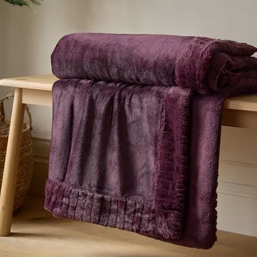 Catherine Lansfield Velvet and Faux Fur Throw, Purple, W: 150 cm, D: 200 cm – 1