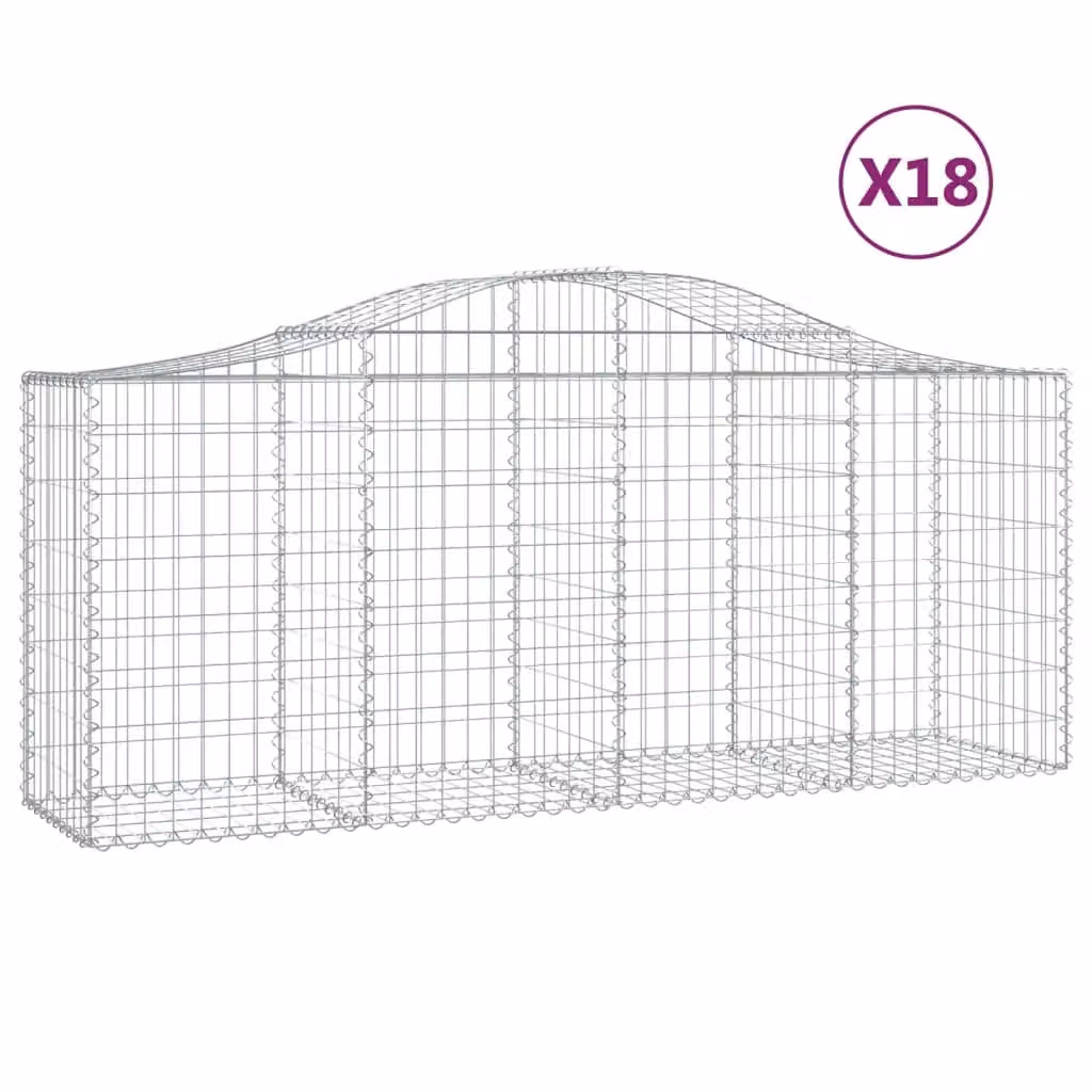Berkfield Home Arched Gabion Baskets, 18 Piece Set, Silver Galvanised Steel, W: 200 cm, D: 50 cm, H: 80/100 cm – 2