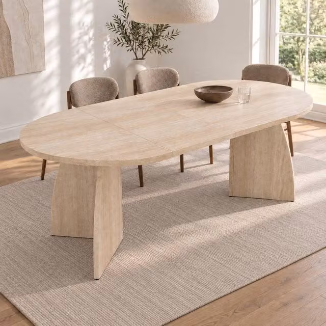 Merax Extendable Round to Oval Dining Table with Pedestal in Light Beige