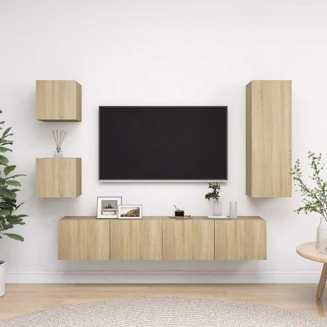 Berkfield Home 5 Piece TV Cabinet Set in Sonoma Oak and Brown Engineered Wood