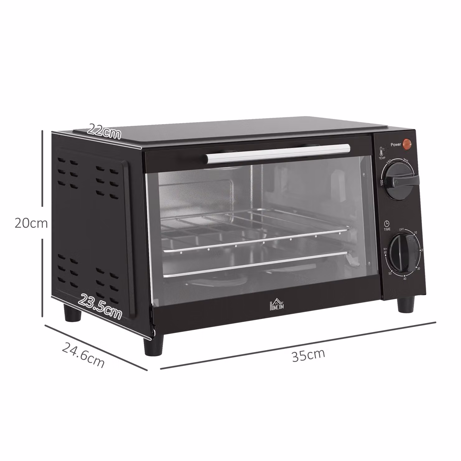 HOMCOM 9L Compact Convection Mini Electric Oven with Timer and Adjustable Heat, Black – 3