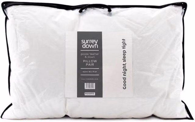 Surrey Down Goose Feather and Down Medium Firmness Pillow Pair in White