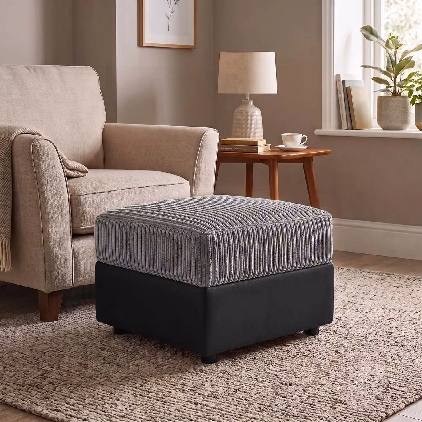 Luxor Living Ferguson Soft Jumbo Cord Footstool in Grey – 2
