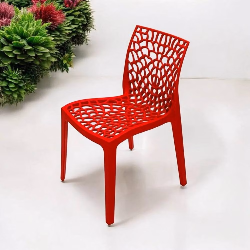 NESTLUNE Red Plastic Stackable Dining Chair – 4