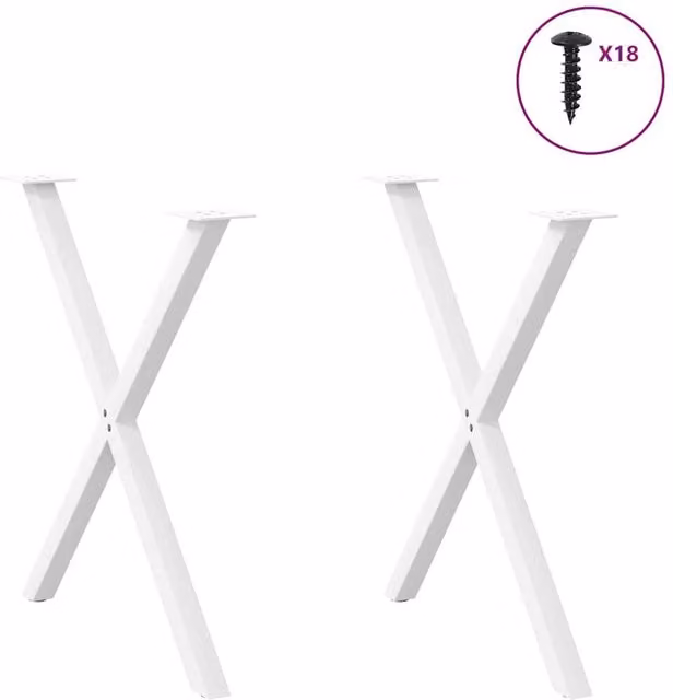Berkfield Home Modern X-Shaped Dining Table Legs, 2 Pieces, White Steel, H: 72.5 cm x W: 80 cm