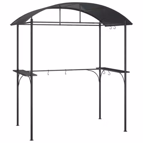 vidaXL BBQ Gazebo with Side Shelves in Anthracite Steel and Polycarbonate, W/D/H: 220 x 115 x 230 cm – 1