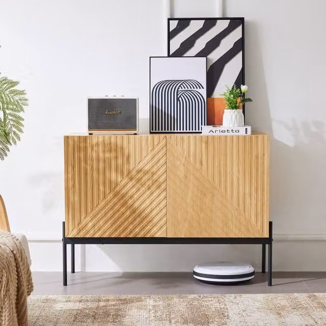 Matteo Modern Natural Brown Sideboard Cabinet with 2 Doors and Metal Legs – 1