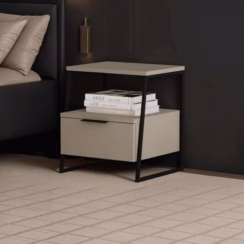 FWStyle Pal Bedside Table in Ash Green with Black Metal Frame