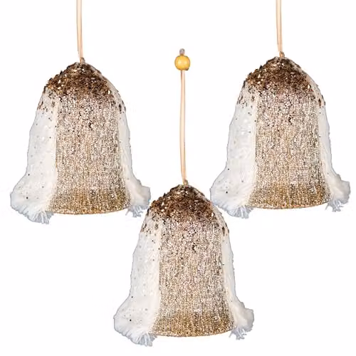Shatchi 3Pcs Gold and White Santa Bell Christmas Tree Hanging Pendant Decorations – 1