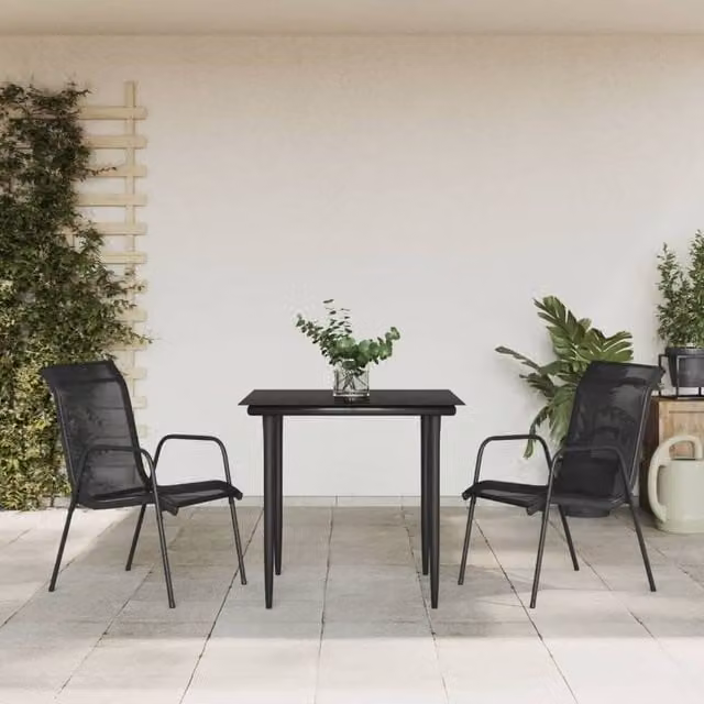 Berkfield Home 3 Piece Garden Dining Set in Black Matt Steel and Textilene – 1