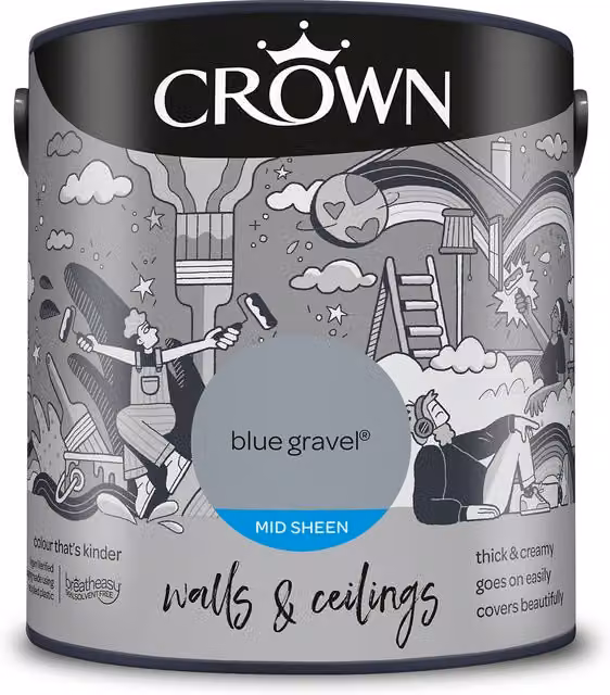Crown Blue Gravel Mid Sheen Emulsion Walls and Ceilings Paint, 2.5l