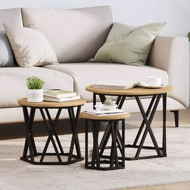 Berkfield Home Nesting Side Tables, 3 Piece Set in Brown Artisan Oak Engineered Wood – 1