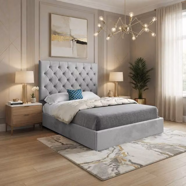 Casani Cottesmore Grey Velvet Upholstered Chesterfield Bed Frame, W/D/H: 120 x 200 cm – 1