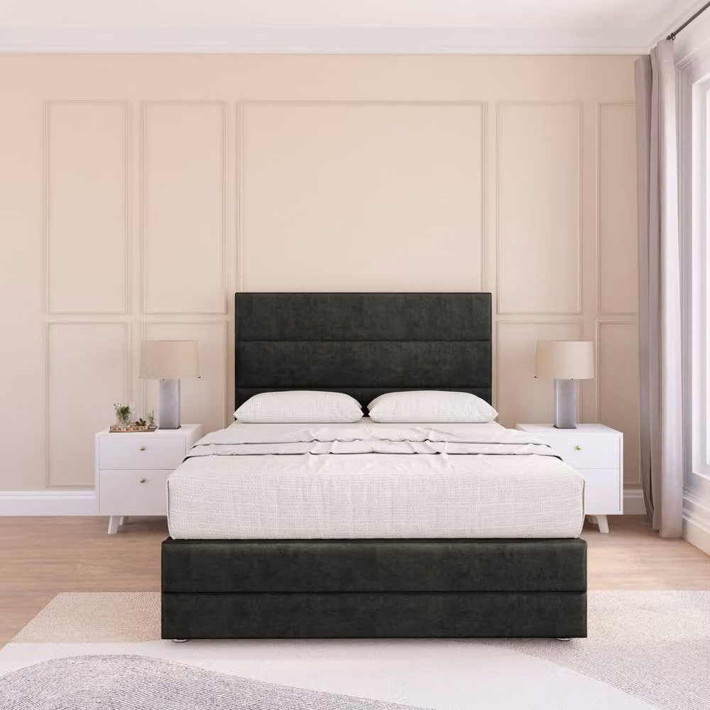 Sloomy Monaco Upholstered Velvet Bed Frame with Headboard in Dark Grey, W/D/H: 120 x 200 x 90 cm