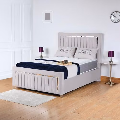 Living Comfort Bedz Zurich Plush Velvet Super King Gas Lift Storage Bed in Silver