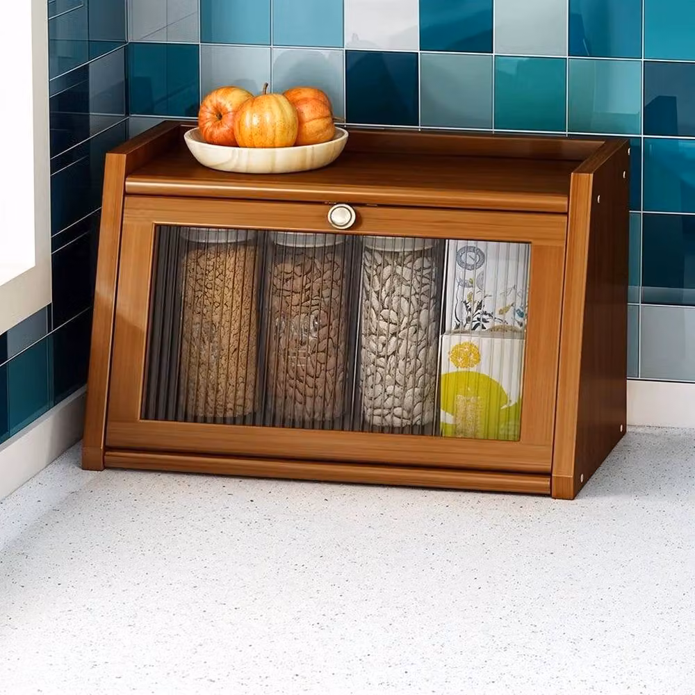 EONLION 2 Tier Bamboo and Wood Bread Box in Brown, Width: 100 cm – 4