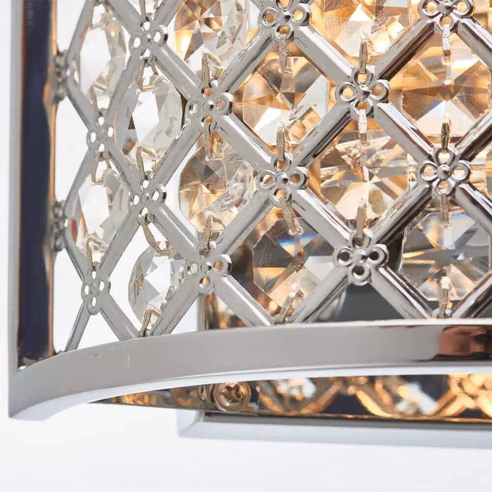 Loops Modern Twin Bulb Crystal Cage Wall Light in Chrome with Transparent Glass Shades – 2