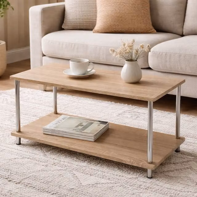 Saxony Modern Rectangular Oak Coffee Table in Brown