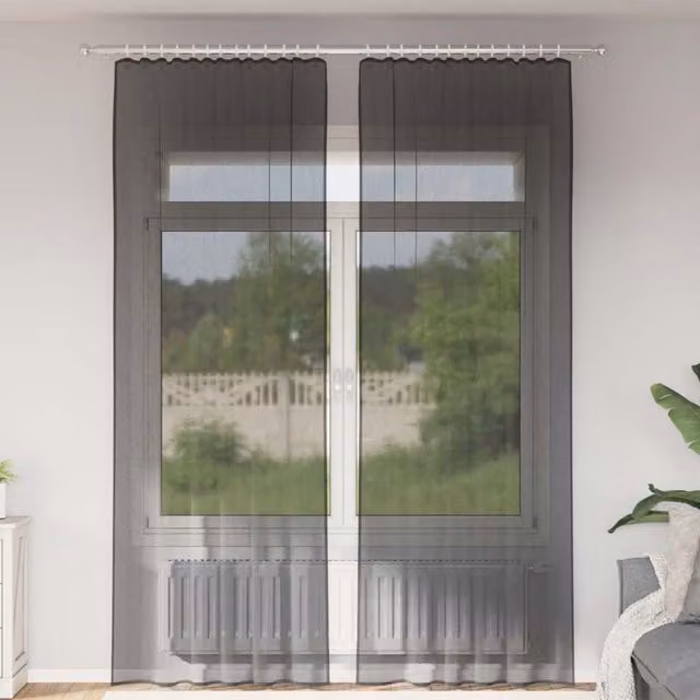 Berkfield Home Black Transparent Voile Fabric Panel Curtains with Rod Pockets, 2 Pack