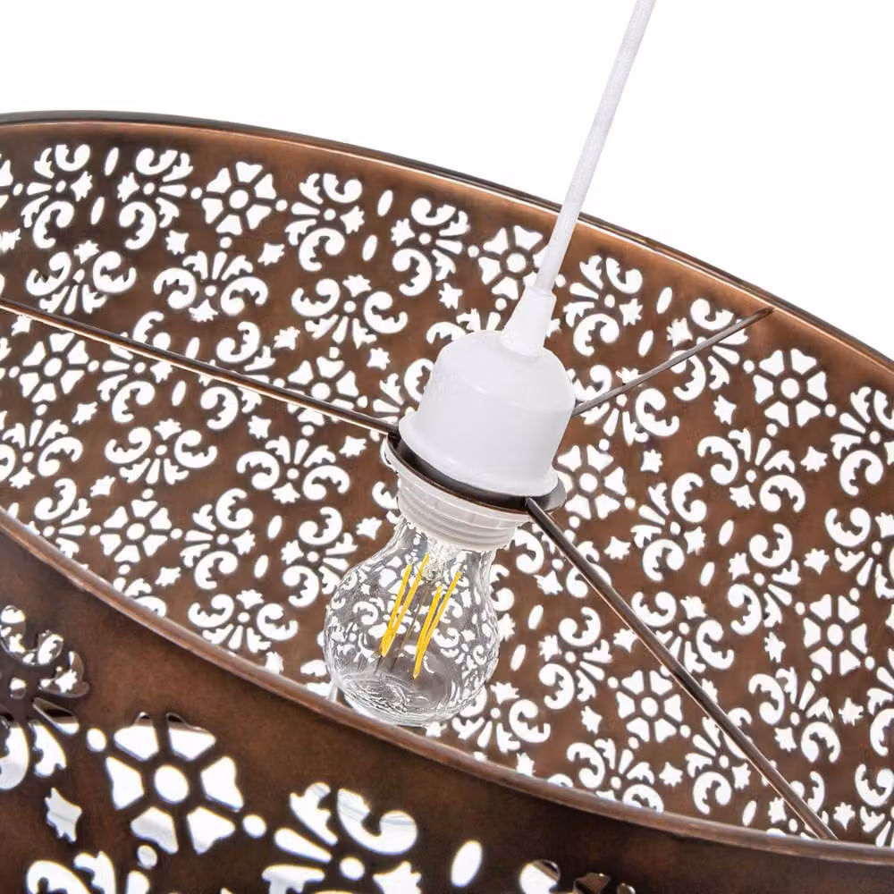 Happy Homewares Moroccan Designed Bronze Metal Pendant Shade with Floral Decor, Diameter: 40 cm – 5