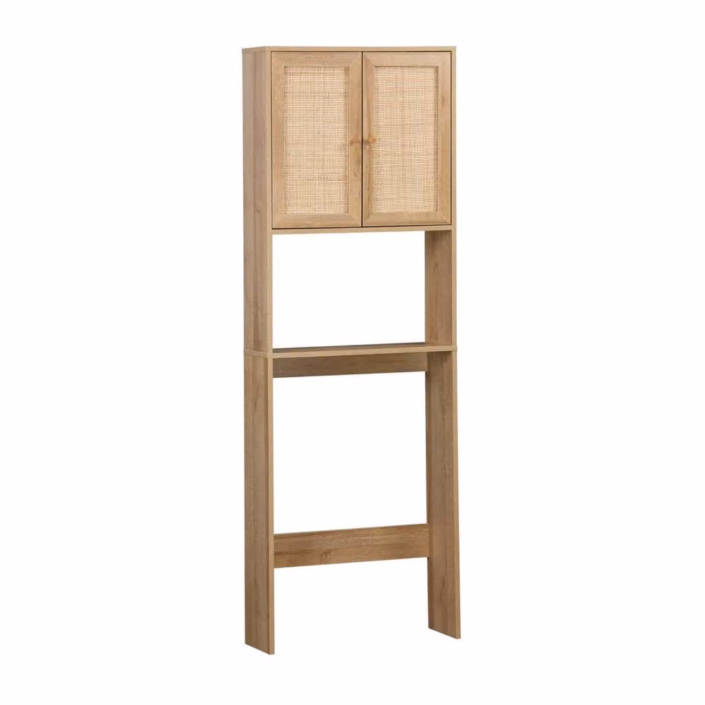sweeek Boho Wood and Rattan Freestanding Bathroom Storage Shelf in Beige, H 180 x W 64 x D 16.6 cm – 2