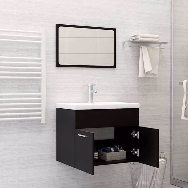 Berkfield Home Modern Black 2 Piece Bathroom Furniture Set with Vanity Unit and Mirror Cabinet